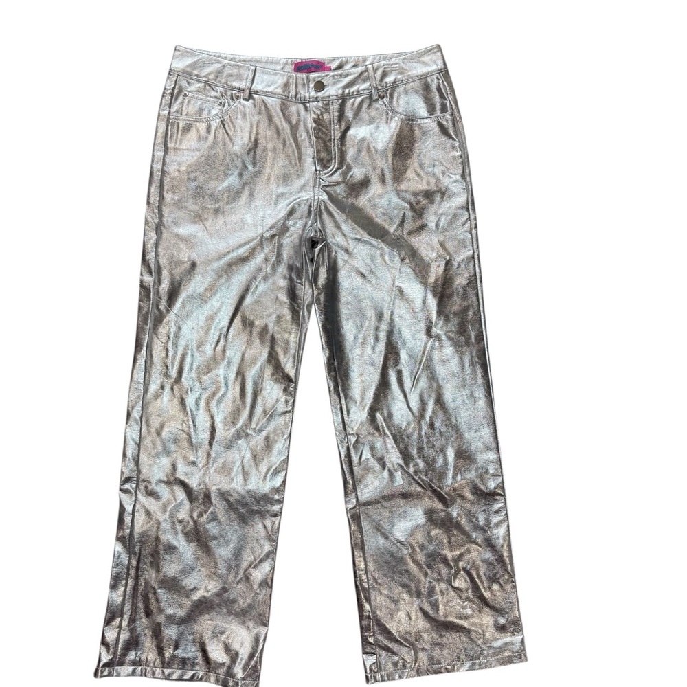 Edikted Silver Metallic Wide Leg Pants Size Large